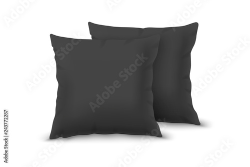 Vector Realistic 3d Black Pillow Set Closeup Isolated on White Background. Elements of Bedroom, Home, Hotel Decor. Design Template of Square Pillows for Graphics and Mockup. Front View