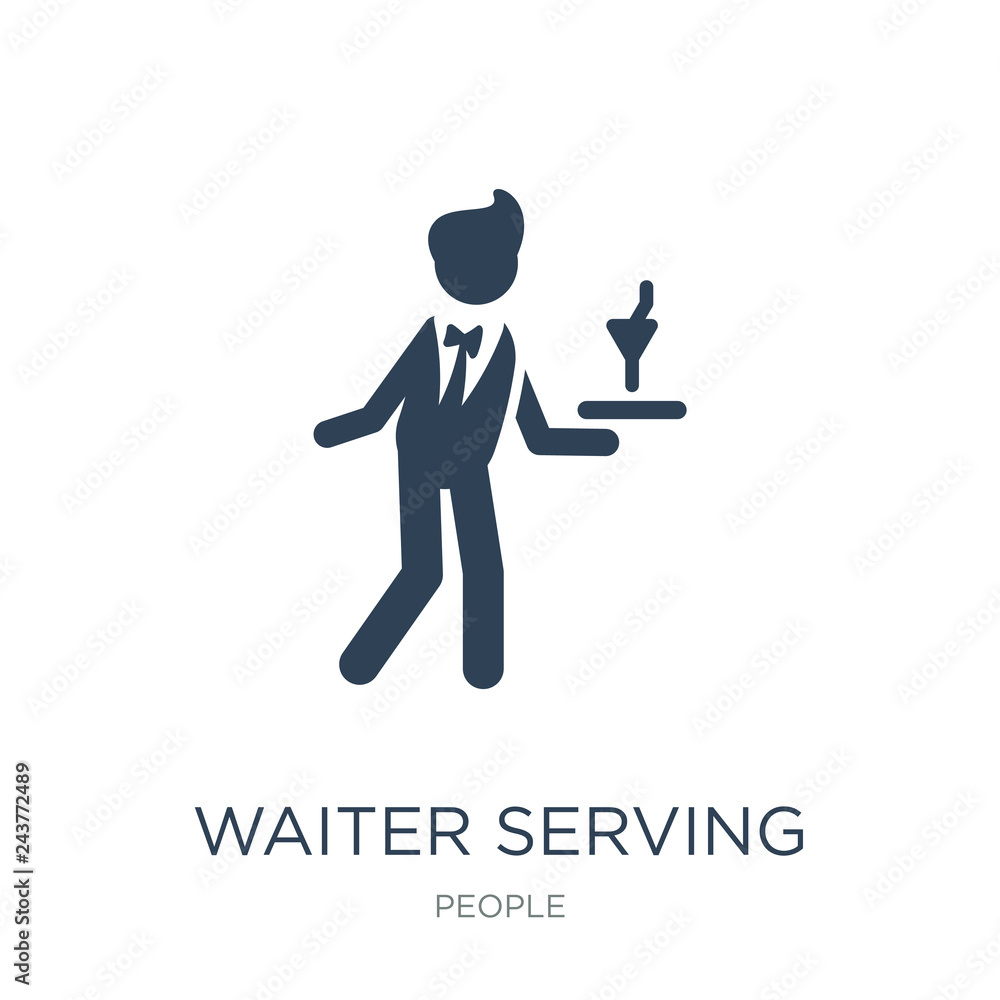 waiter serving a drink on a tray icon vector on white background, waiter serving a drink on a tray trendy filled icons from People collection, waiter serving a drink on a tray vector illustration