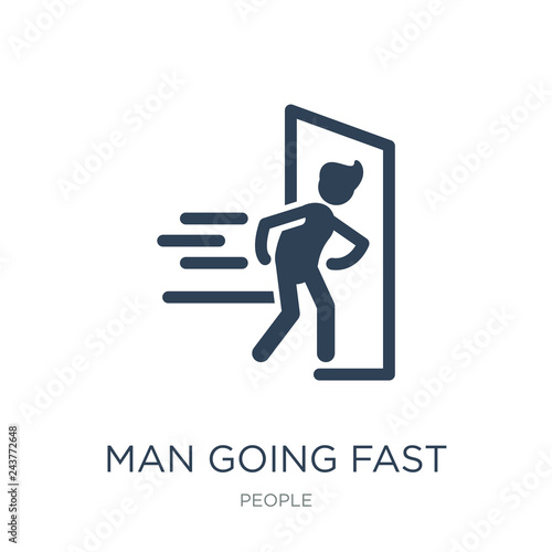 man going fast and with force against a door icon vector on whit
