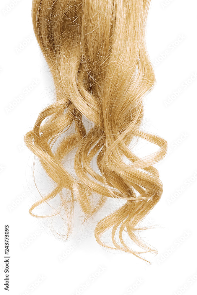 Long wavy blond hair on white background