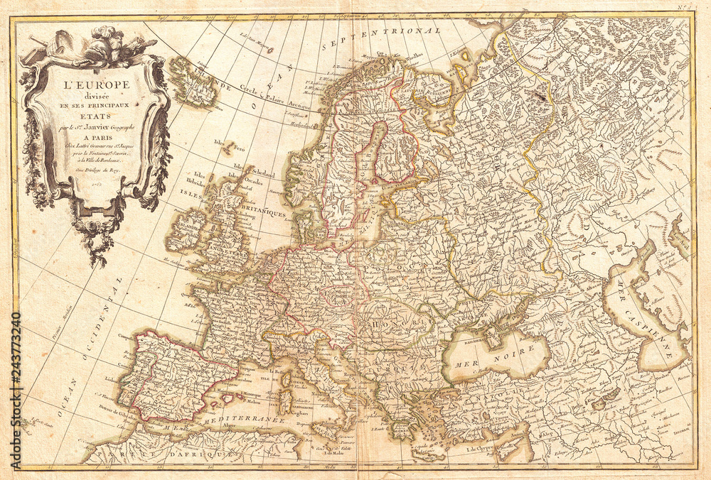 Obraz premium 1762, Janvier Map of Europe