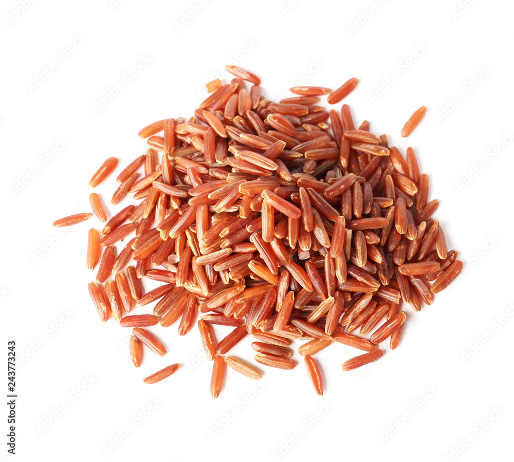 Pile of uncooked brown rice on white background Pile of uncooked brown rice on white background