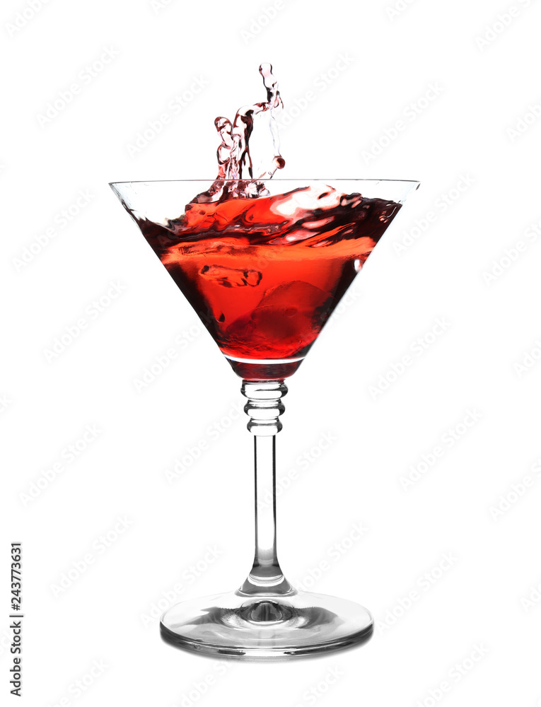Glass of martini cocktail with splash on white background Glass of martini cocktail with splash on white background