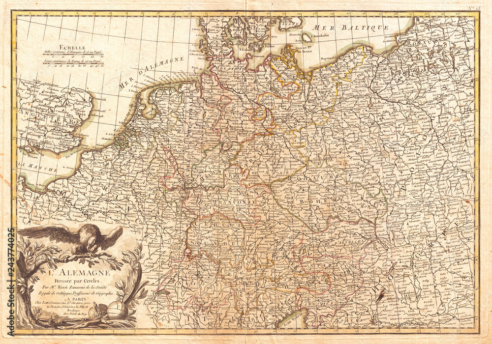 Obraz premium 1771, Rizzi-Zannoni Map of Germany and Poland