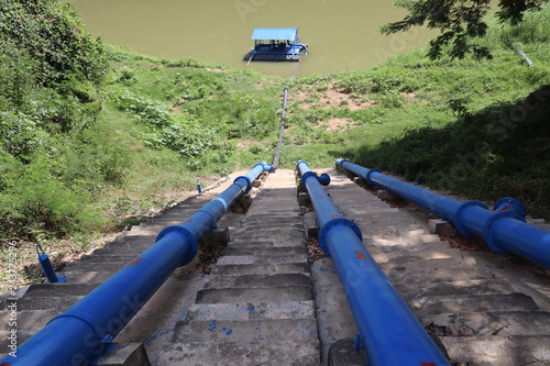 Blue river pump station for water pumping.