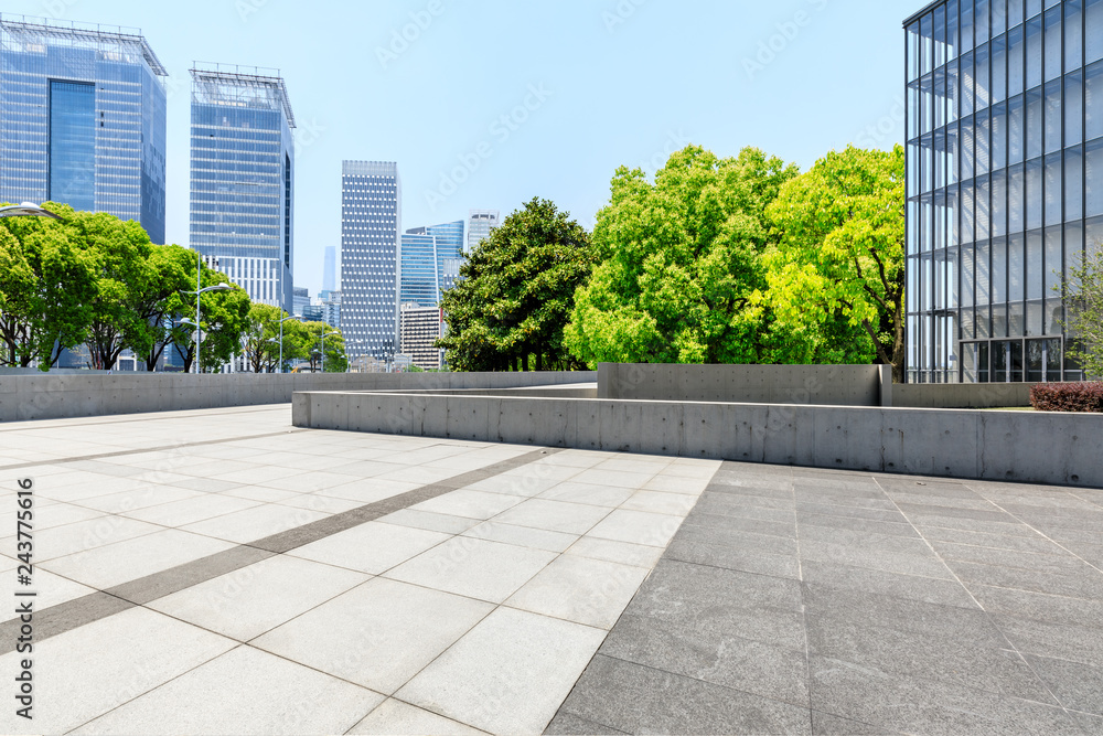 City square floor and modern commercial building in Shanghai