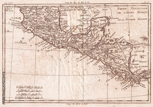 1780, Raynal and Bonne Map of Central America and Southern Mexico, Rigobert Bonne 1727 – 1794, one of the most important cartographers of the late 18th century