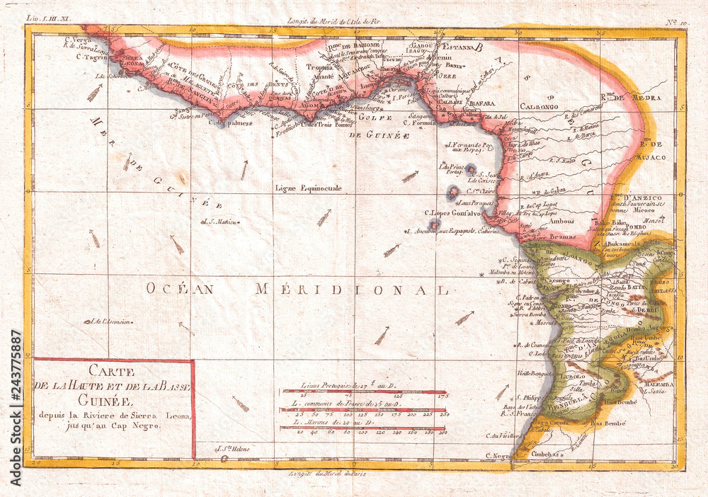 1780, Raynal and Bonne Map of Guinea, Rigobert Bonne 1727 – 1794, one of the most important cartographers of the late 18th century