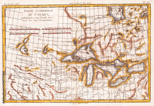 1780, Raynal and Bonne Map of Great Lakes and Upper Mississippi, Rigobert Bonne 1727 – 1794, one of the most important cartographers of the late 18th century