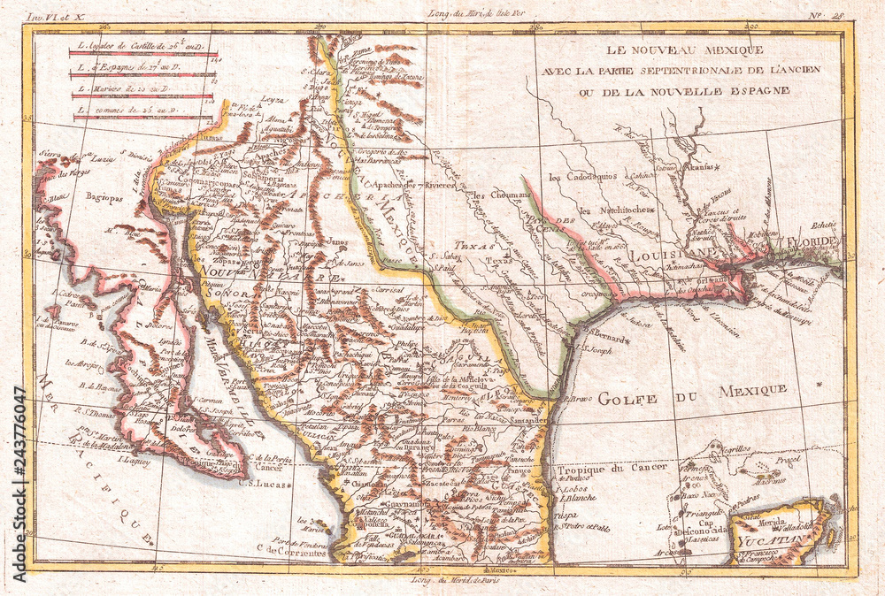 1780, Raynal and Bonne Map of Mexico and Texas, Rigobert Bonne 1727 – 1794, one of the most important cartographers of the late 18th century