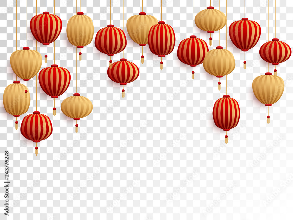 Red and gold chinese lanterns on transparent. Red and gold chinese lanterns on transparent.