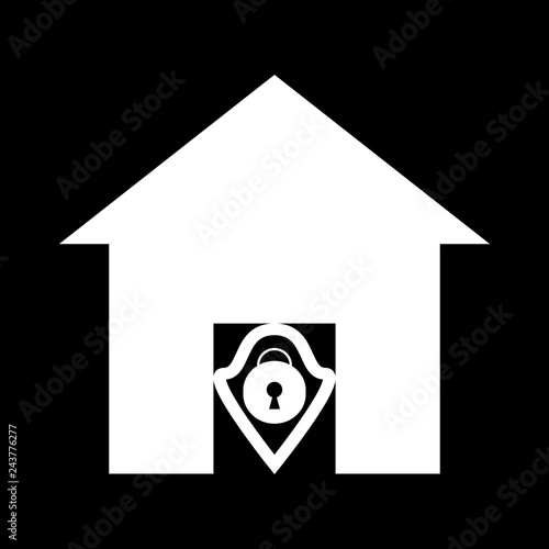 Vector white house icon with shield and door lock
