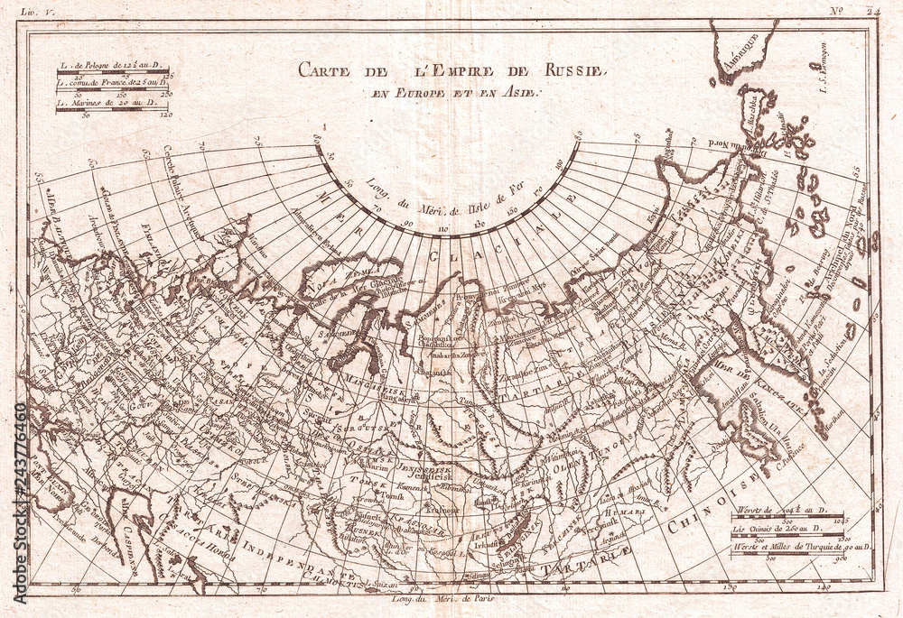 Obraz premium 1780, Raynal and Bonne Map of Russia, Rigobert Bonne 1727 – 1794, one of the most important cartographers of the late 18th century