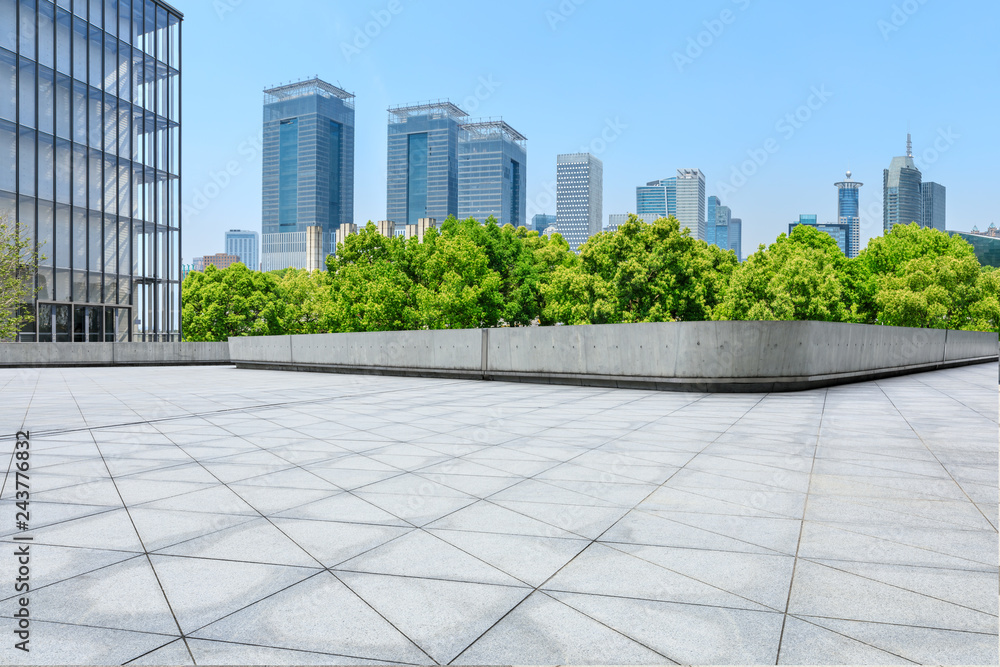 City square floor and modern commercial building in Shanghai