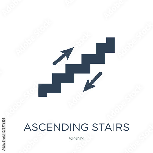 ascending stairs icon vector on white background, ascending stairs trendy filled icons from Signs collection, ascending stairs vector illustration