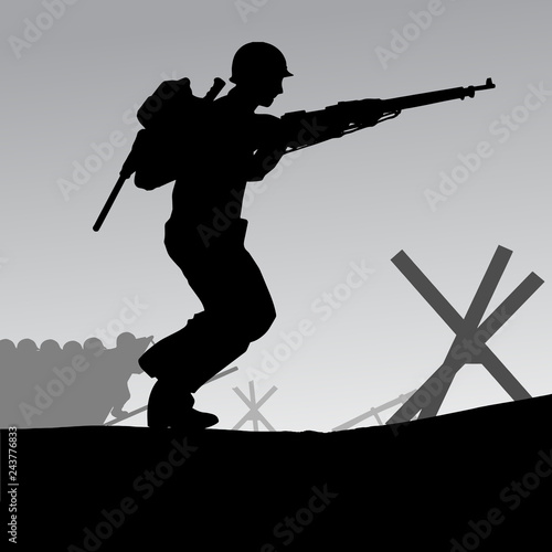 Original illustration of the allied D-Day invasion of Europe in 1944.
