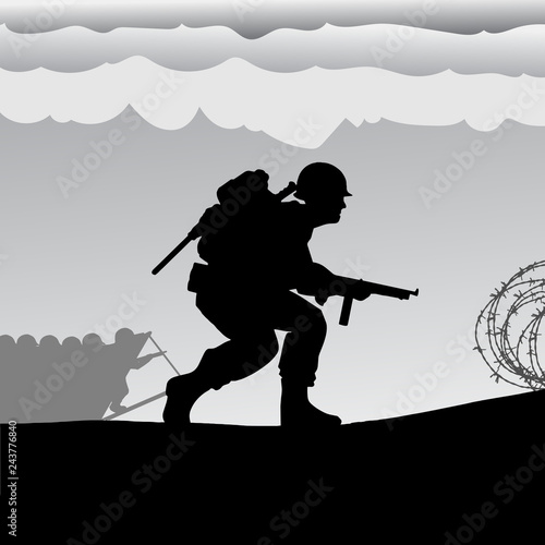 Original illustration of the allied D-Day invasion of Europe in 1944.