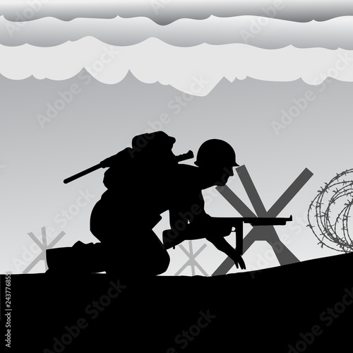 Original illustration of the allied D-Day invasion of Europe in 1944.