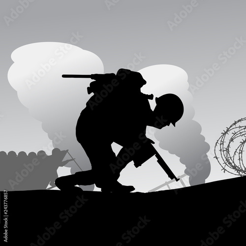 Original illustration of the allied D-Day invasion of Europe in 1944.