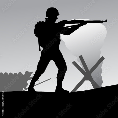 Original illustration of the allied D-Day invasion of Europe in 1944.