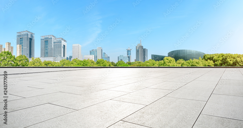 City square floor and modern commercial building in Shanghai