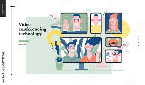 Technology 1 -Video conferencing technology - modern flat vector concept digital illustration video conference metphor, digital communication. Creative landing web page design template