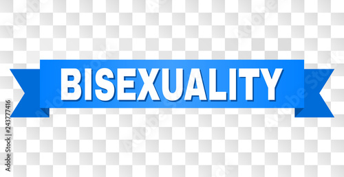 BISEXUALITY text on a ribbon. Designed with white title and blue stripe. Vector banner with BISEXUALITY tag on a transparent background.