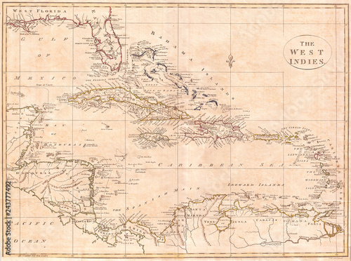 1799, Clement Cruttwell Map of West Indies