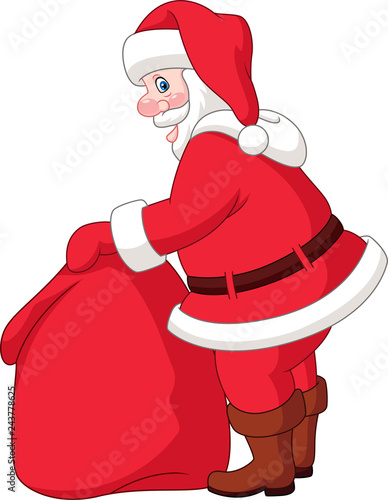 Cartoon Santa Claus with the bag of the presents