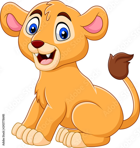 Fototapeta Naklejka Na Ścianę i Meble -  Cartoon baby lioness isolated on white background