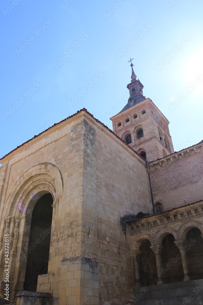 Side view of San Martin Church in Segovia, Spain, a Catholic temple erected in the XII century inside the city walls.
