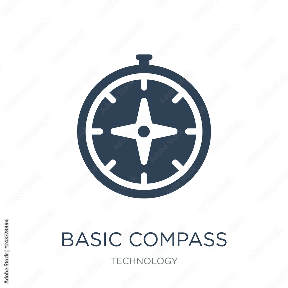 basic compass icon vector on white background, basic compass trendy filled icons from Technology collection, basic compass vector illustration