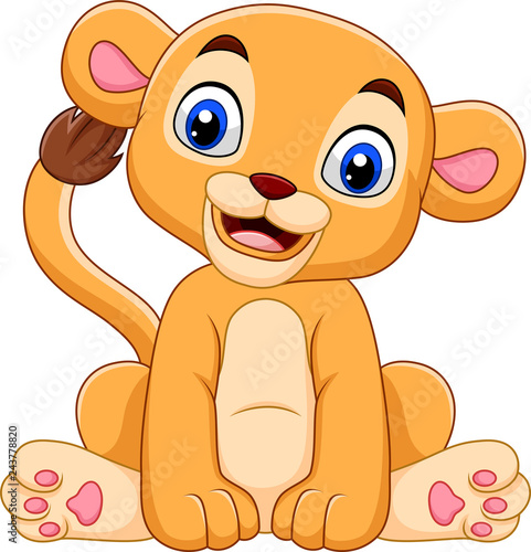 Fototapeta Naklejka Na Ścianę i Meble -  Cartoon baby lioness isolated on white background