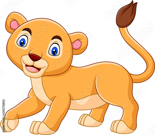 Fototapeta Naklejka Na Ścianę i Meble -  Cartoon baby lioness isolated on white background