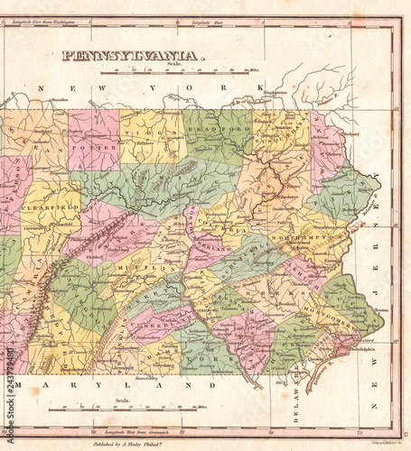 1827, Finley Map of Eastern Pennsylvania, Anthony Finley mapmaker of the United States in the 19th century