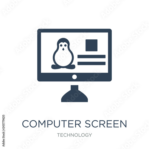 Photography computer screen linux icon vector on white background, computer screen linux tre
