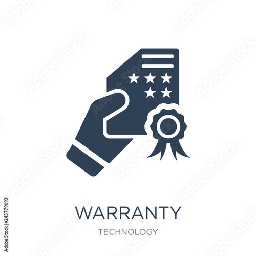 warranty certificate icon vector on white background, warranty certificate trendy filled icons from Technology collection, warranty certificate vector illustration