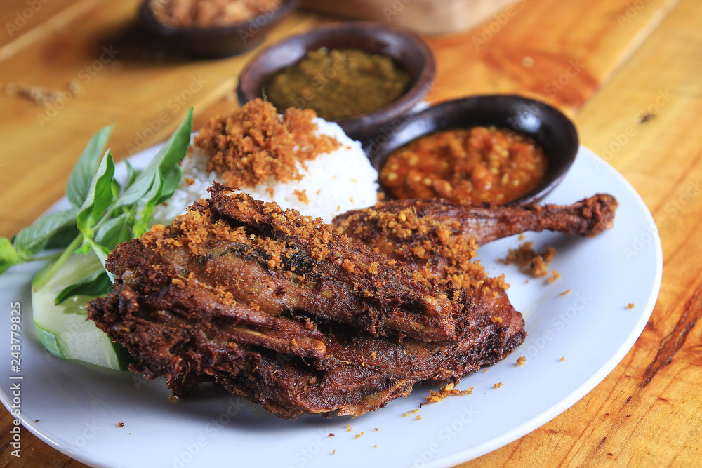 Indonesian specialty fried duck