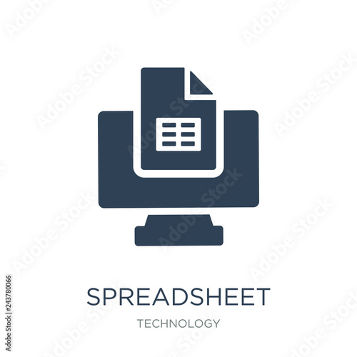 spreadsheet icon vector on white background, spreadsheet trendy filled icons from Technology collection, spreadsheet vector illustration