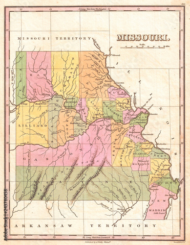 1827, Finley Map of Missouri, Anthony Finley mapmaker of the United States in the 19th century