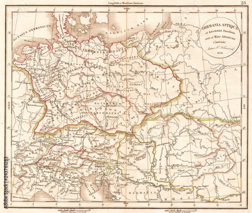 1832, Delamarche Map of Germany in Roman Times