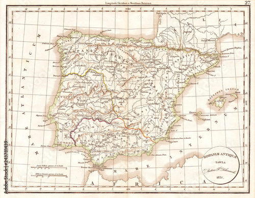 1832  Delamarche Map of Spain and Portugal under the Roman Empire