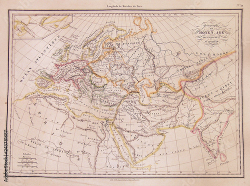 1837, Malte-Brun Map of Europe in the Middle Ages