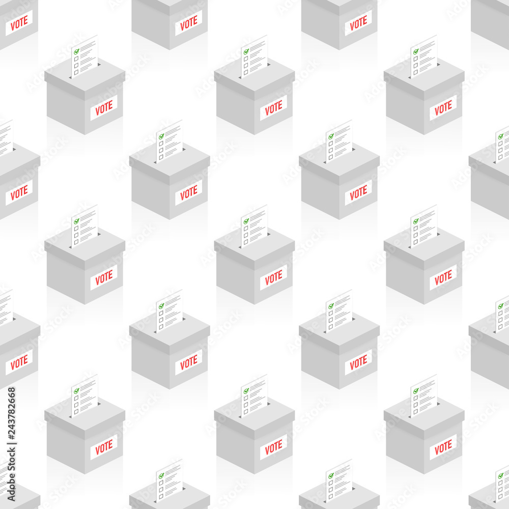 Vote. Election box pattern vector seamless white repeat for any use. Vector illustration.