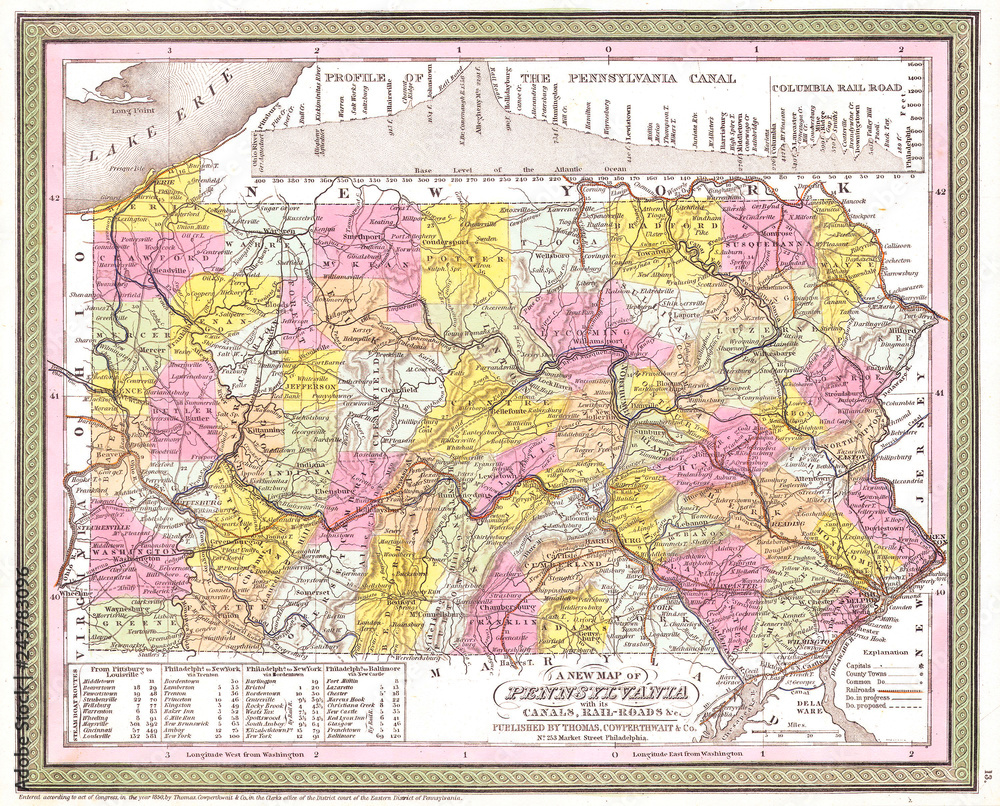 1850, Cowperthwait, Mitchell Map of Pennsylvania