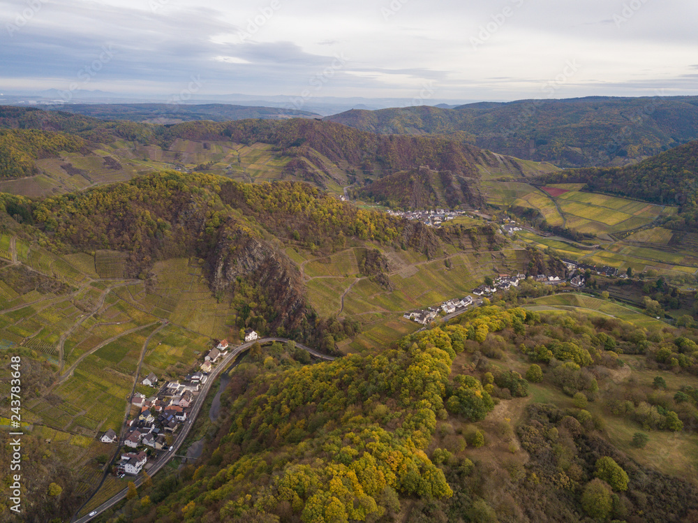 The City of Mayschoß and Rech in the Eifel mountains from above / Rhineland Palatinate near Bad Neuenahr-Ahrweiler The City of Mayschoß and Rech in the Eifel mountains from above / Rhineland Palatinate near Bad Neuenahr-Ahrweiler