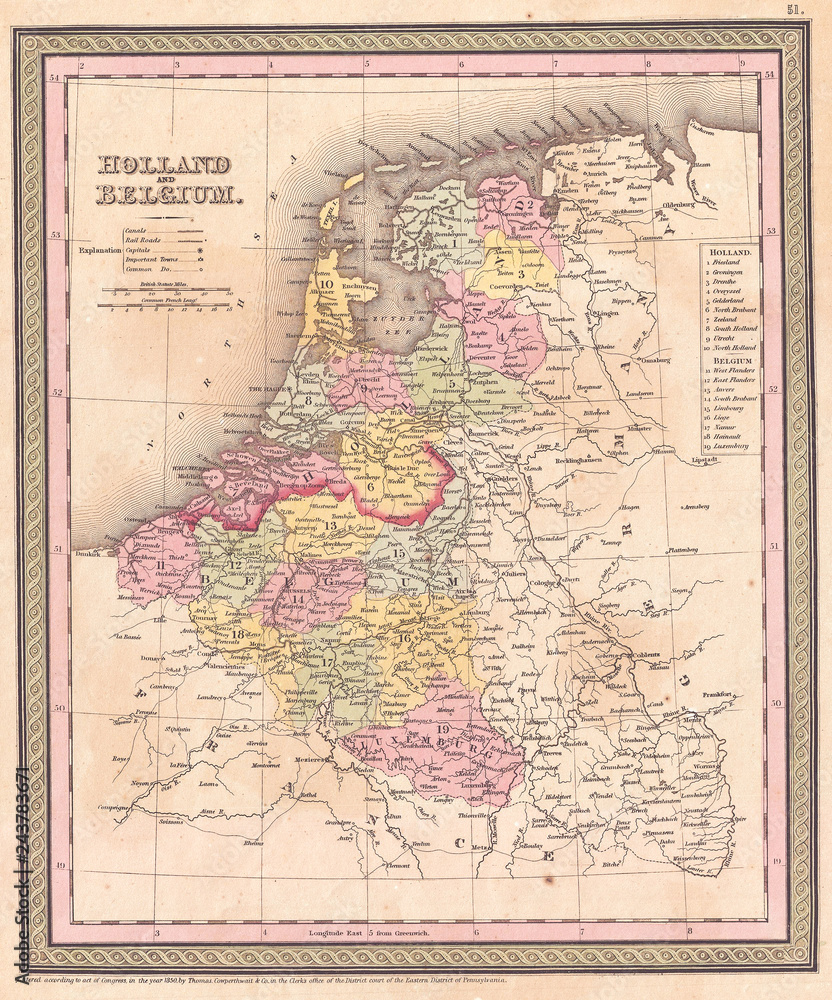 1850, Mitchell Map of Holland and Belgium