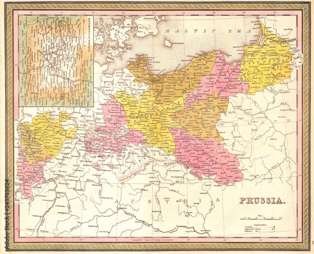 1850, Mitchell Map of Prussia Germany