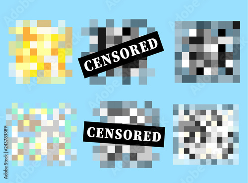 Set of Pixel censored signs. Black censor bar