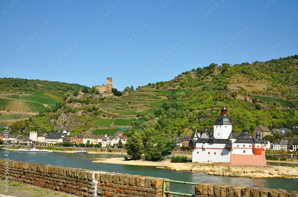 Castle Pfalzgrafenstein in the middle of the rhine river in Germany,2015